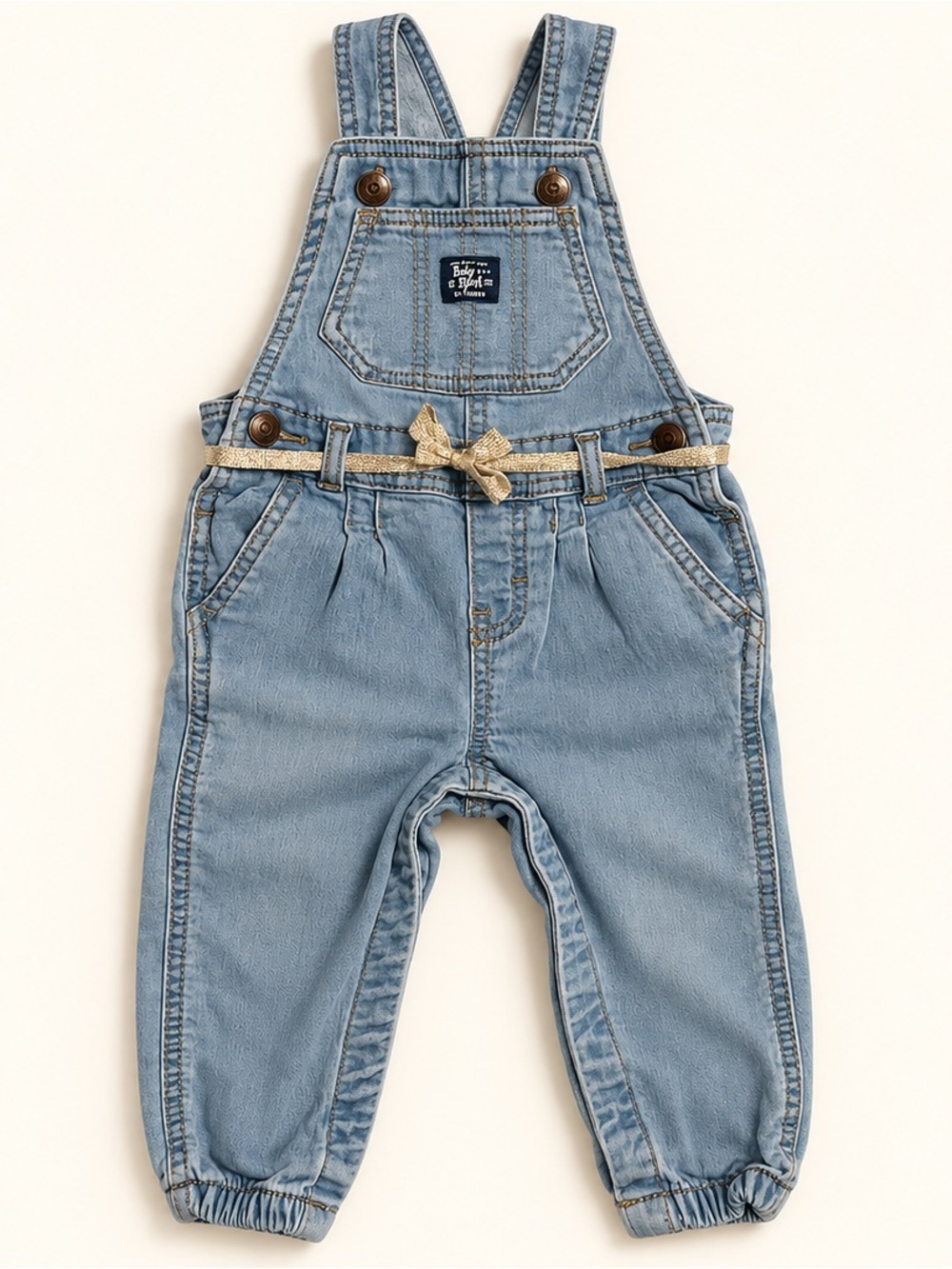 Light Blue soft Denim Overalls with Gold Belt - Kids
